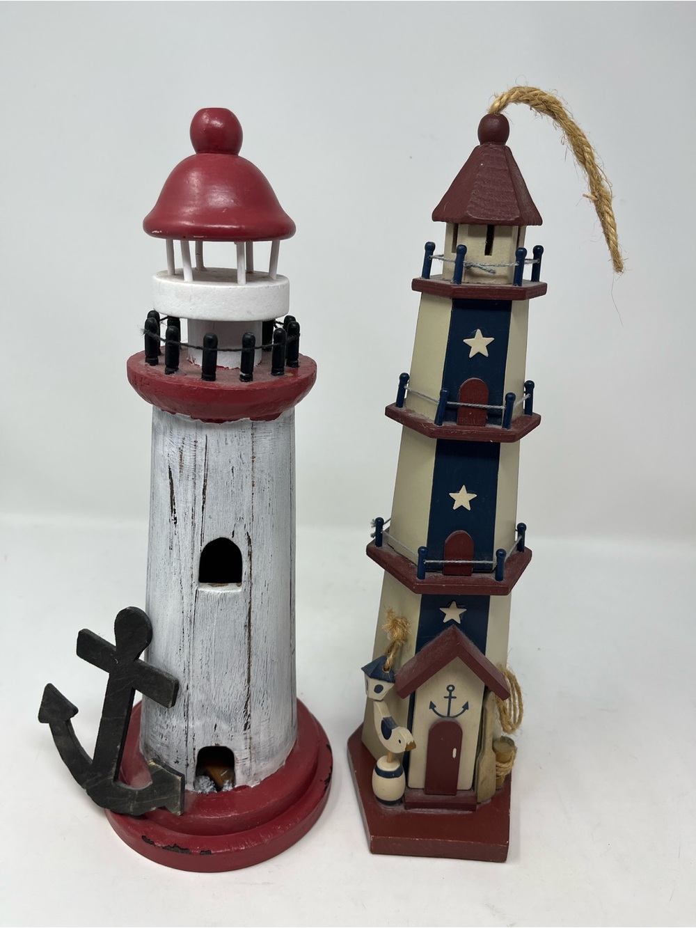 Light House Decorative Wood Statue set Of Two Nautical Home Statueh